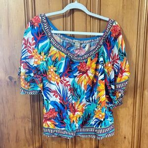 Freemarket by Flying Tomato Vibrant Floral Women's Top - Peasant Blouse - Size L